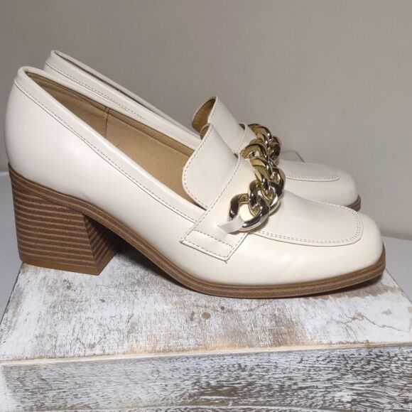 👍 Nine West Block Heel Shoes Size 6.5 Chain Accents Mob Wife  A14 - Picture 1 of 5